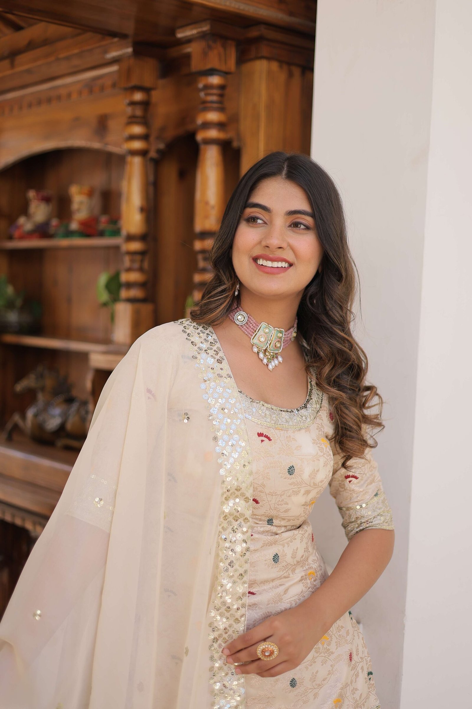 White Faux Blooming Sequins Embroidered Sharara Set with Matching Dupatta ? Festive & Party Wear 2024