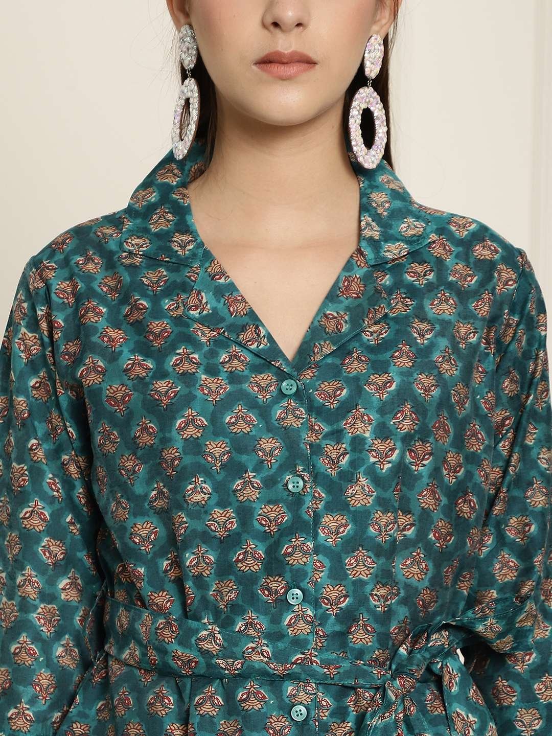 Women's Pure Cotton Printed Collared Top and Pant Co-ord Set - Image 6
