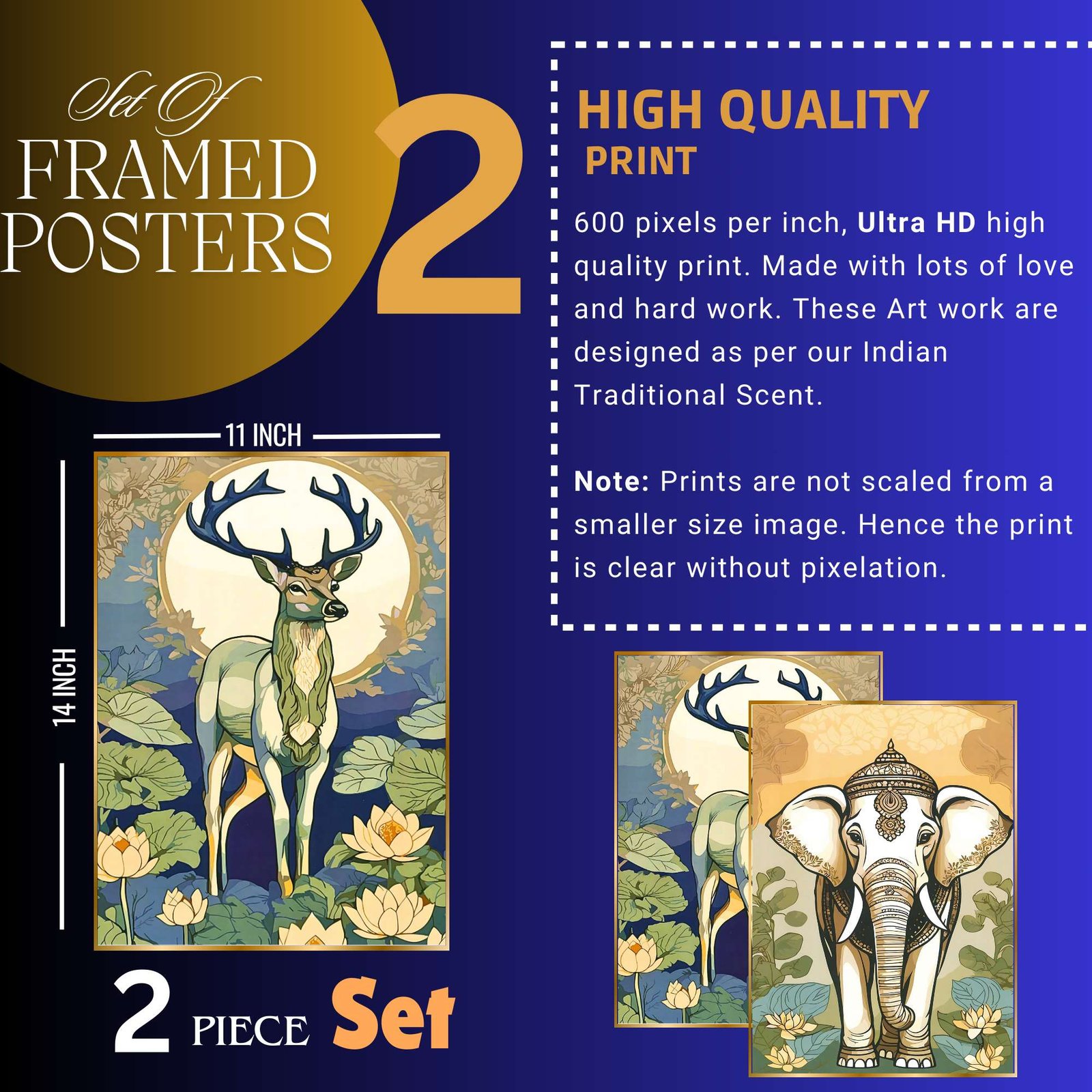 Set of Two Wall Paintings for Wall Dacoration Golden Framed Wall Paintings for Living Room & Bedroom Wall Art for Home Decoration & Office Wall Décor (14x11 inch CH-GD2-14) - Image 3
