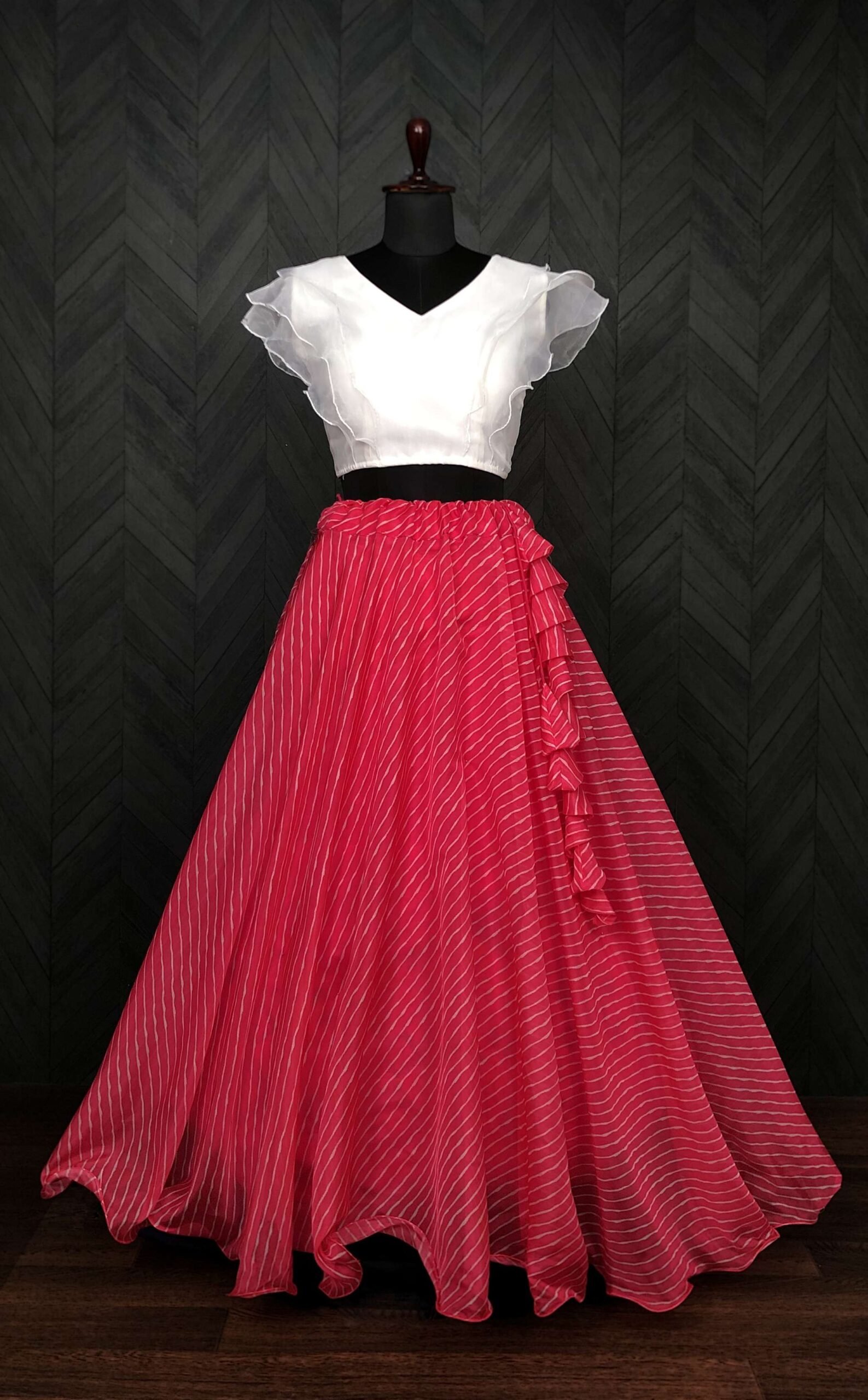 Premium Designer Leheriya Digital Printed Organza Lehenga Choli Set